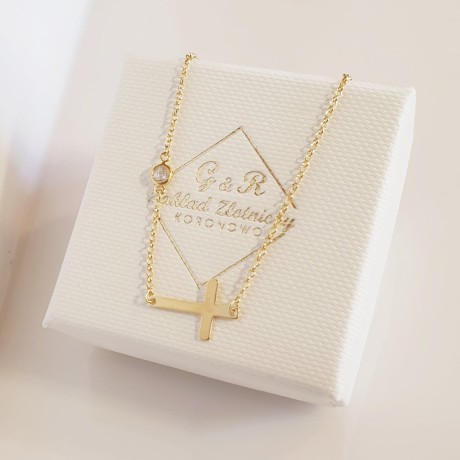 Przejdź do produktu Bransoletka srebrna z krzyżykiem i cyrkonią  - pozłacana