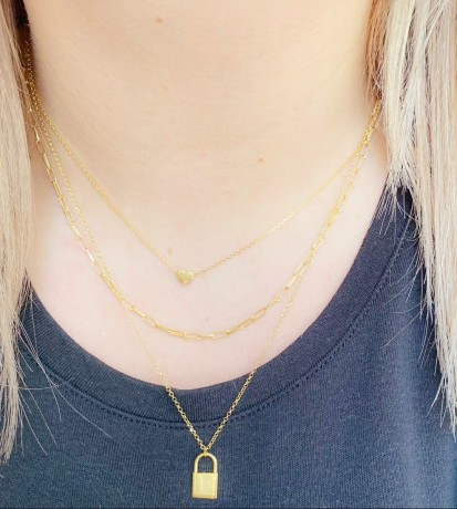 Przejdź do produktu Naszyjnik srebrny POTRÓJNY Z SERCEM I KŁÓDKĄ - pozłacany 