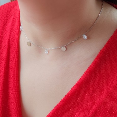 Przejdź do produktu Naszyjnik SCARLETT  srebrny z kryształkami i blaszkami