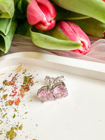 Przejdź do produktu Kolczyki srebrne z cyrkonią PINK 8 mm