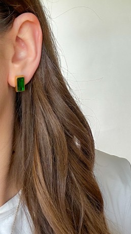Przejdź do produktu Kolczyki srebrne La Prima z zielonym jadeitem - pozłacane 