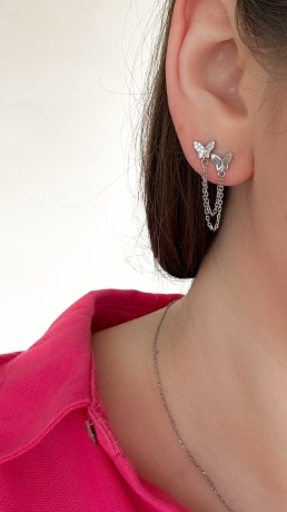 Przejdź do produktu Kolczyki srebrne motylki podwójne GRACE
