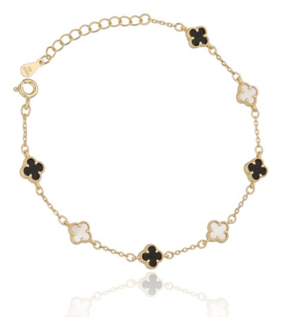 Przejdź do produktu Bransoletka srebrna ZAHARA z onyksami i masą perłową - pozłacana